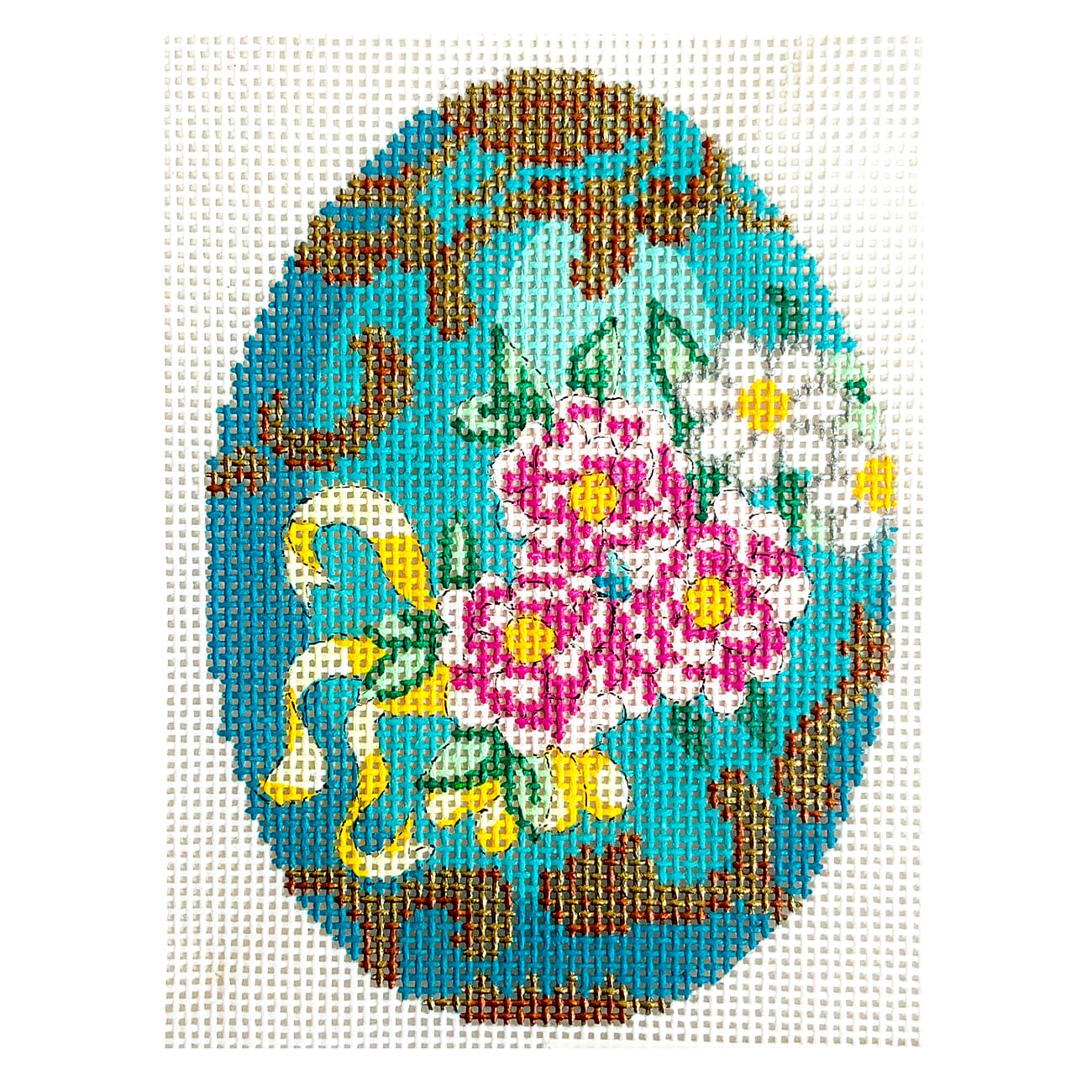Turquoise Faberge Egg, Floral Painted Canvas Lee's Needle Art Inc. - 1