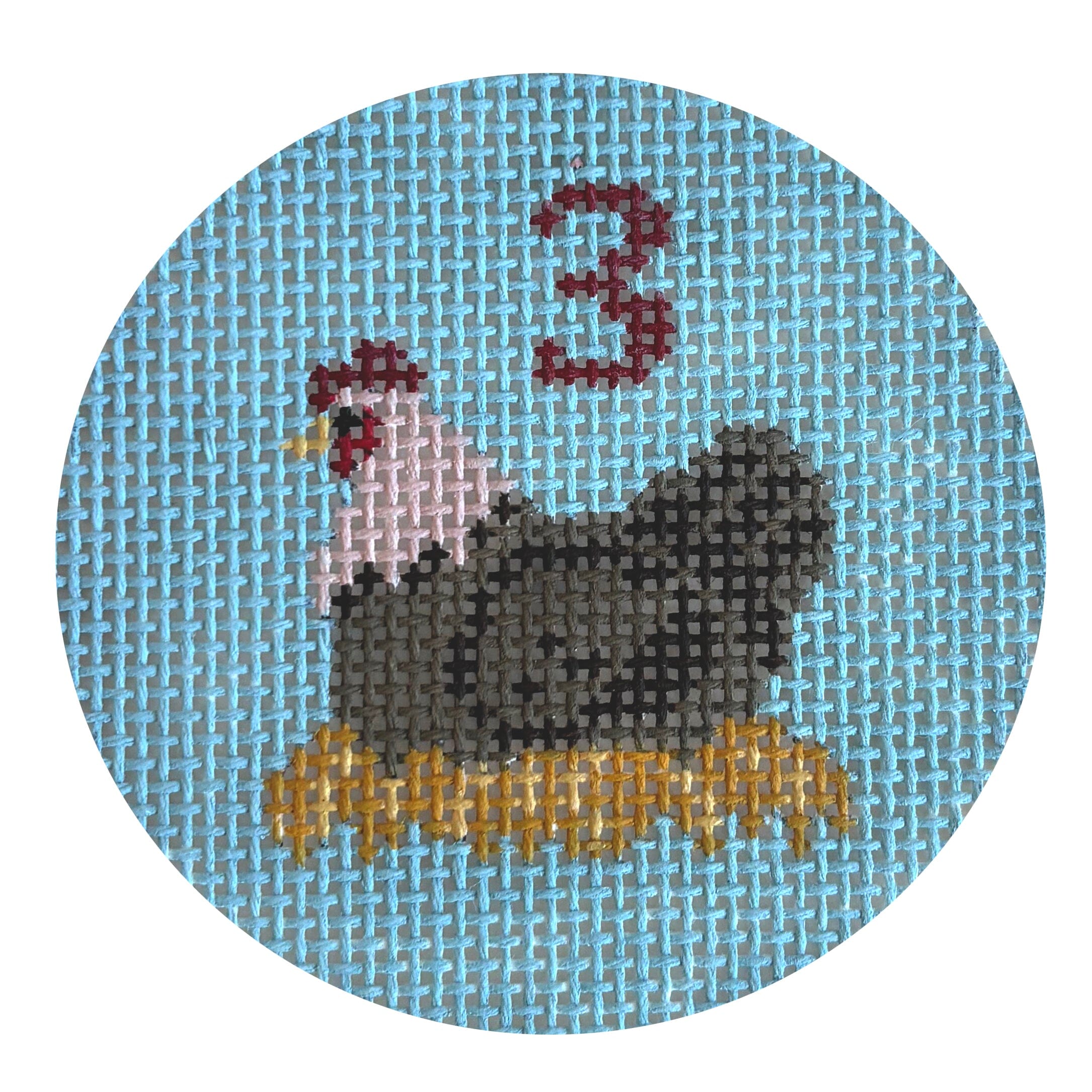 Twelve Days, 3 French Hens, 2.5" Round Painted Canvas Susan Roberts Needlepoint Designs Inc. - 1