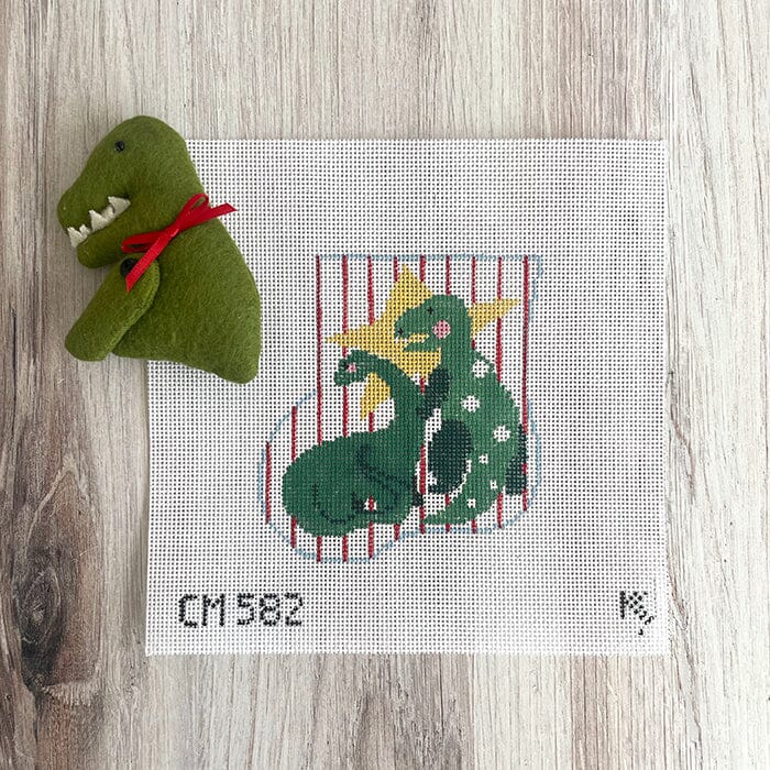 Two Dinos Mini Sock with T-Rex Insert Painted Canvas Kathy Schenkel Designs