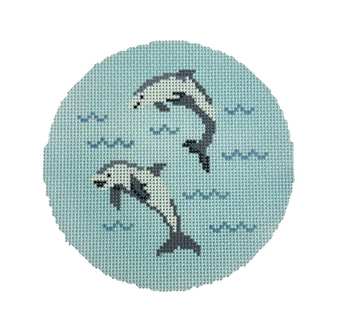 Two Dolphins Painted Canvas Walker's Needlepoint - 1