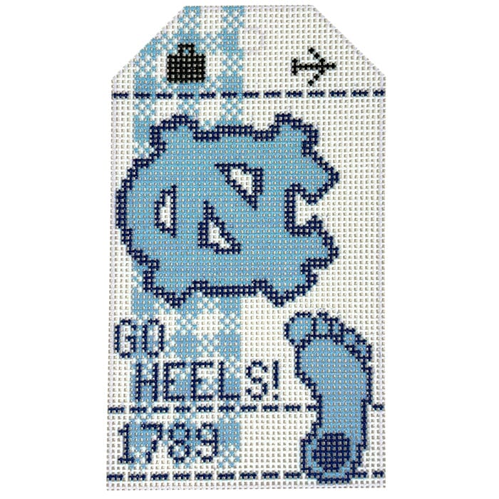 UNC Collegiate Retro Travel Tag Painted Canvas Hedgehog Needlepoint - 1