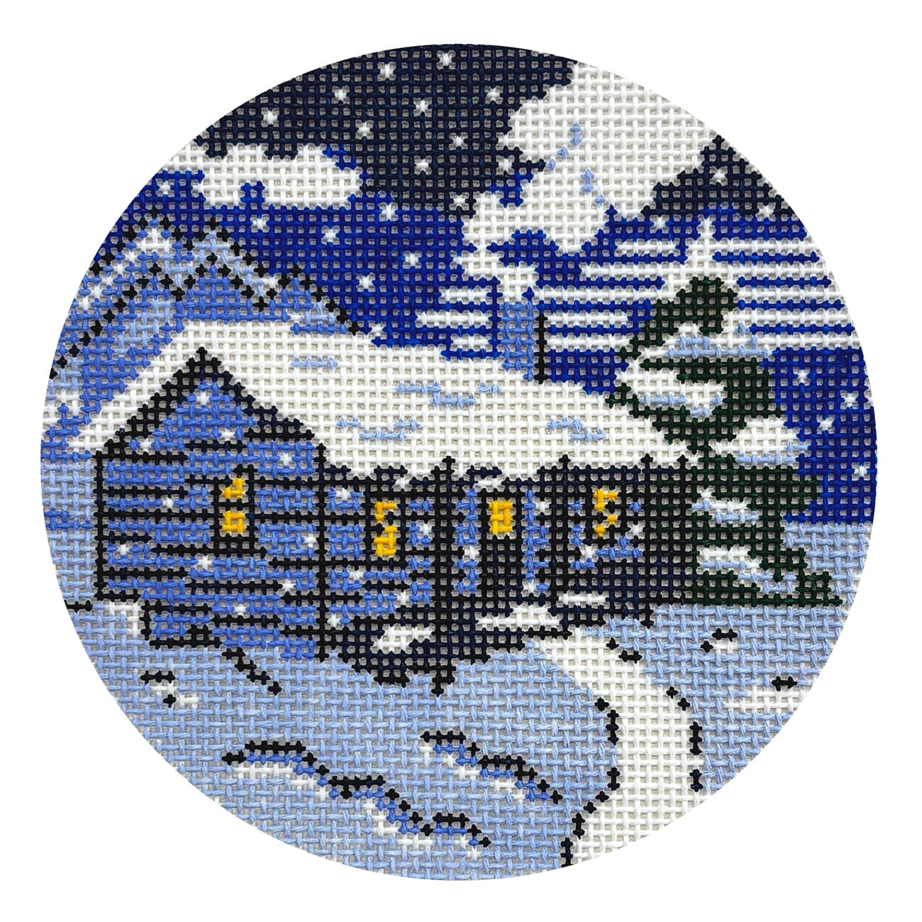 Up North Winter Round Painted Canvas Blueberry Point Canvas - 1