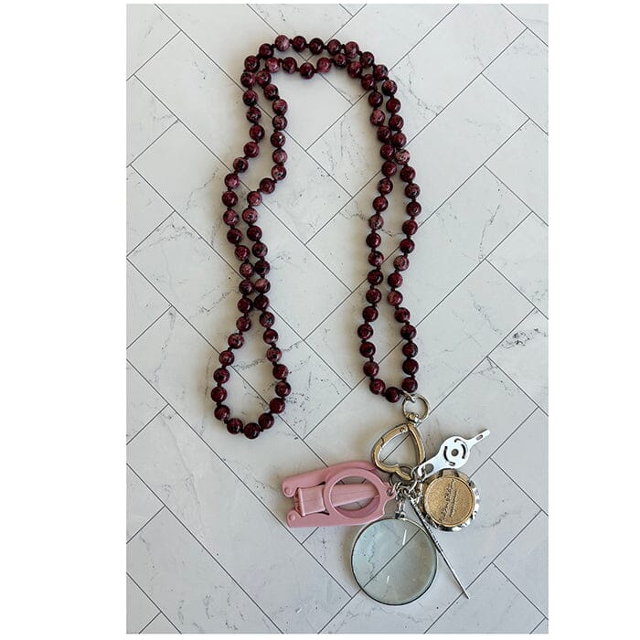 UP UP Chatelaine Gemstones Necklace - Deep Rose Speckle Accessories Victoria Whitson Needlepoint