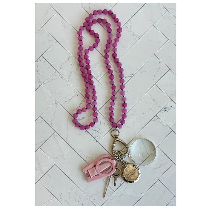 UP UP Chatelaine Gemstones Necklace - Matte Pink Accessories Victoria Whitson Needlepoint