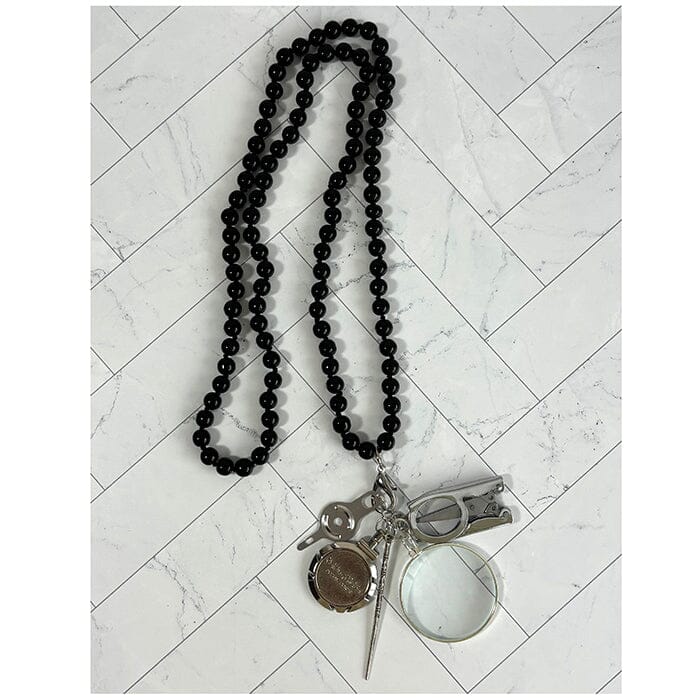 UP UP Chatelaine Necklace - Black Round Bead Accessories Victoria Whitson Needlepoint
