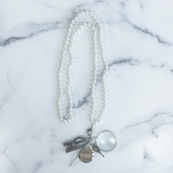 UP UP Chatelaine Necklace - White Pearl Glass Beads Accessories Victoria Whitson Needlepoint