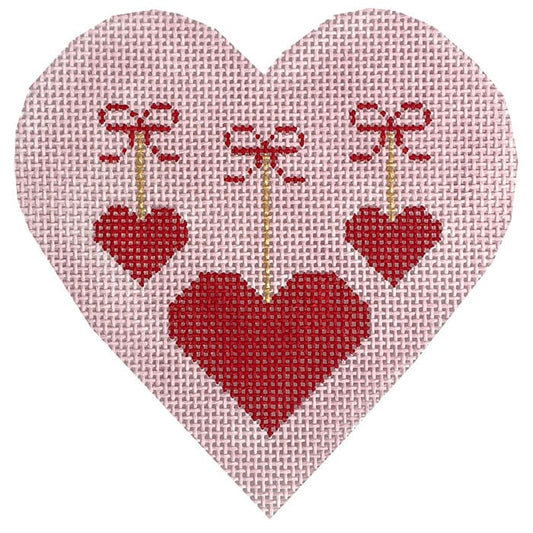 Valentines Hanging Hearts Painted Canvas SilverStitch Needlepoint 