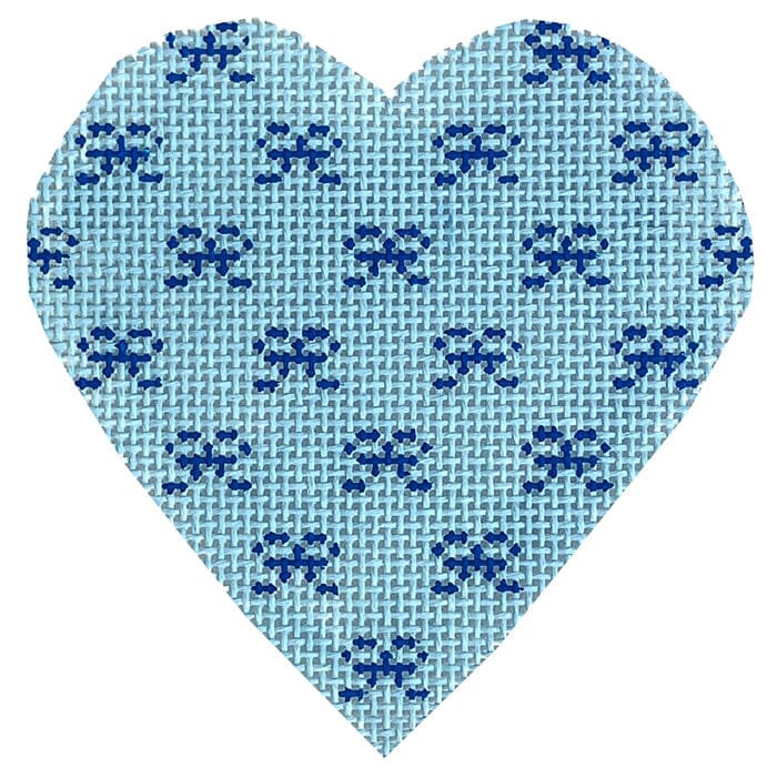 Valentines Mini Bows Heart-Blue Painted Canvas SilverStitch Needlepoint