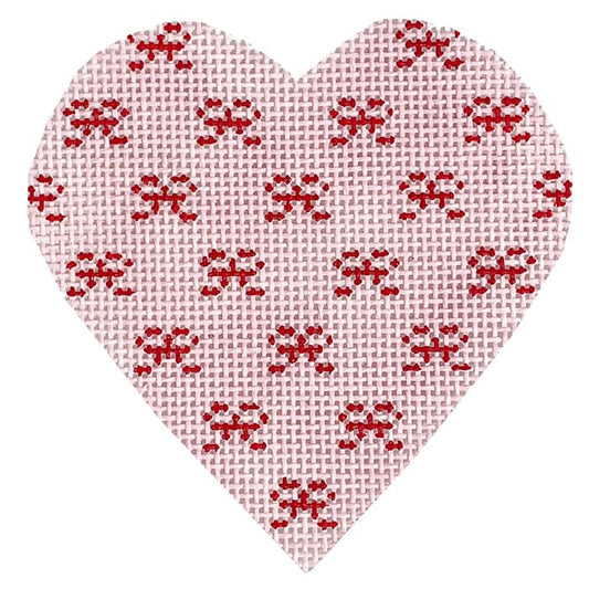 Valentines Mini Bows Heart-Pink Painted Canvas SilverStitch Needlepoint 