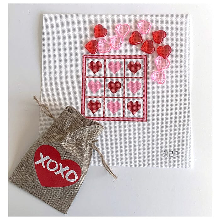 Valentines Tic Tac Toe Painted Canvas SilverStitch Needlepoint