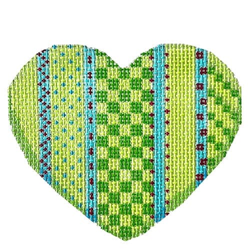 Vertical Lime Patterns Heart Printed Canvas Two Sisters Needlepoint