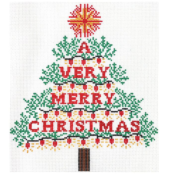 Very Merry Christmas Tree Painted Canvas Mopsey Designs - 1