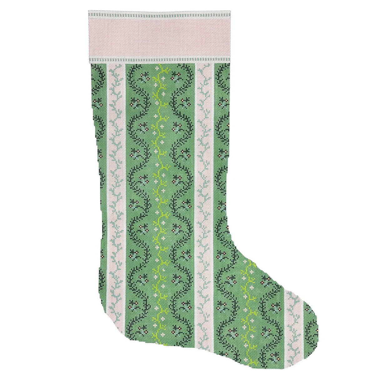 Victorian Garden Stocking Painted Canvas Dogwood Needlepoint - 1
