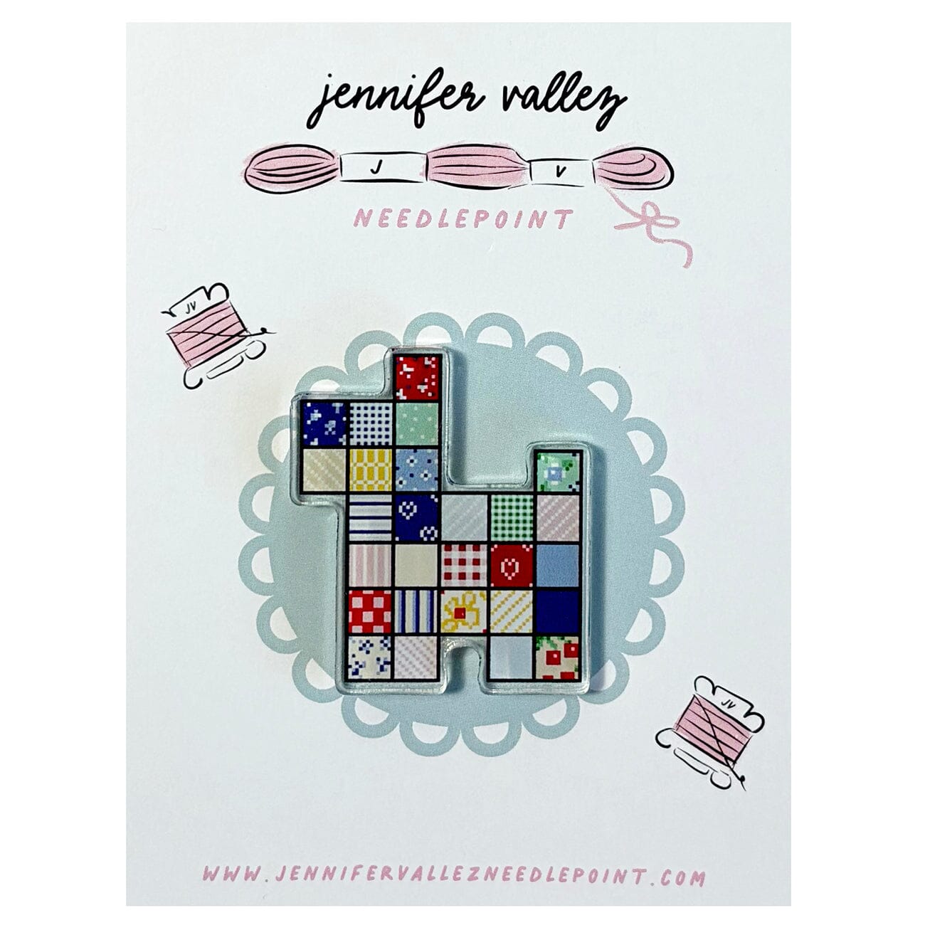 Vintage Patchwork Dog Acrylic Needle Minder Accessories Jennifer Vallez Needlepoint - 1