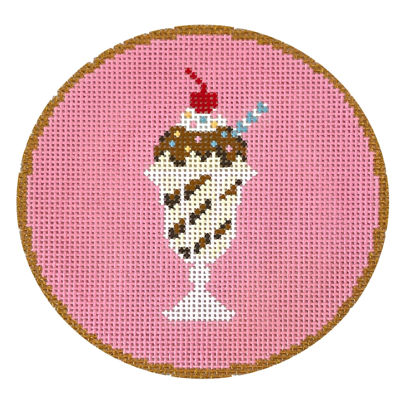 Vintage Sundae Round Painted Canvas Atlantic Blue Canvas - 1