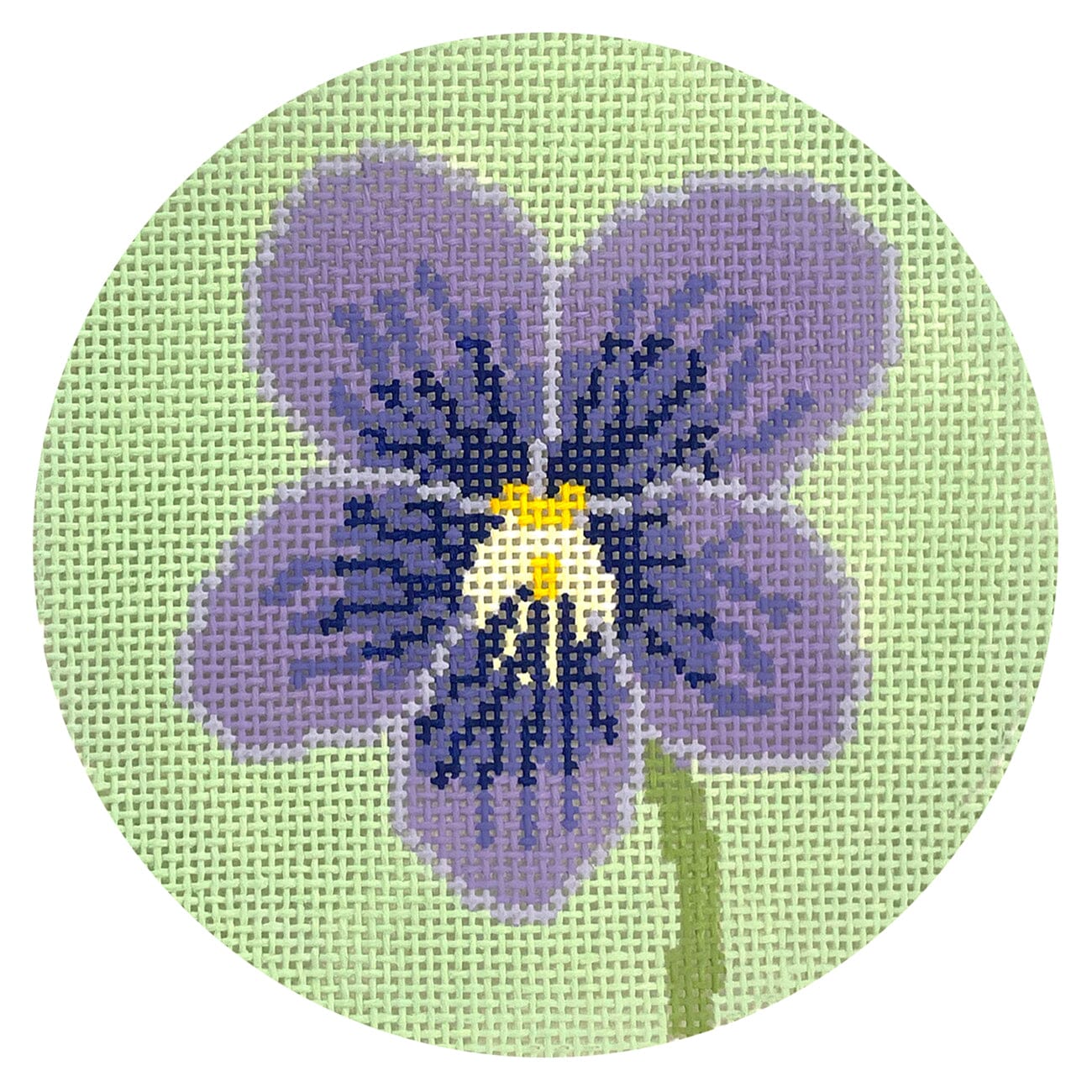 Violet Flowers of America Round (IL, NJ, RI, WI) Painted Canvas Lucky Lotus Needlepoint - 1