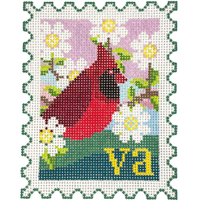 Virginia State Bird & Flower Stamp Painted Canvas Wipstitch Needleworks