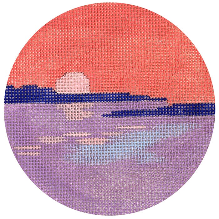 Water Sunset Round Painted Canvas Vallerie Needlepoint Gallery - 1