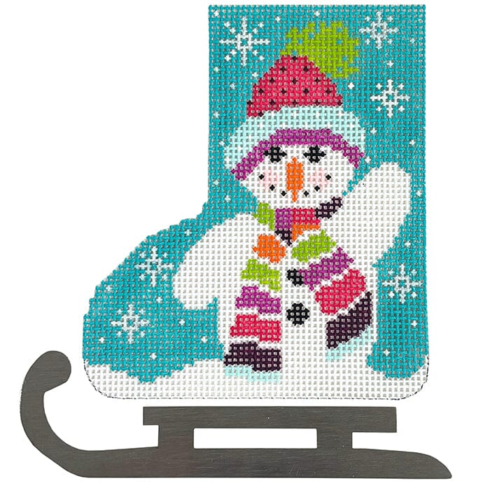 Waving Snowman Mini Skate Ornament Painted Canvas Shelly Tribbey - 1