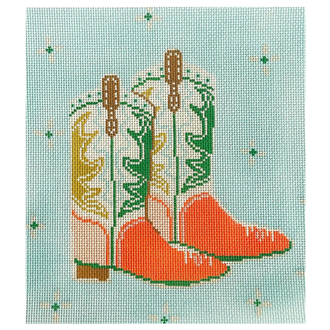 Western Boots on Aqua 10x10 Painted Canvas Le Point Studio