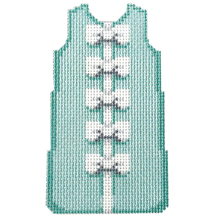 White Bows/Turquoise Mini Shift Printed Canvas Two Sisters Needlepoint
