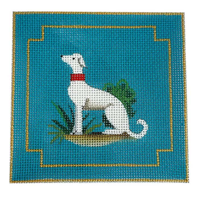 White Dog Coaster Painted Canvas Colors of Praise 