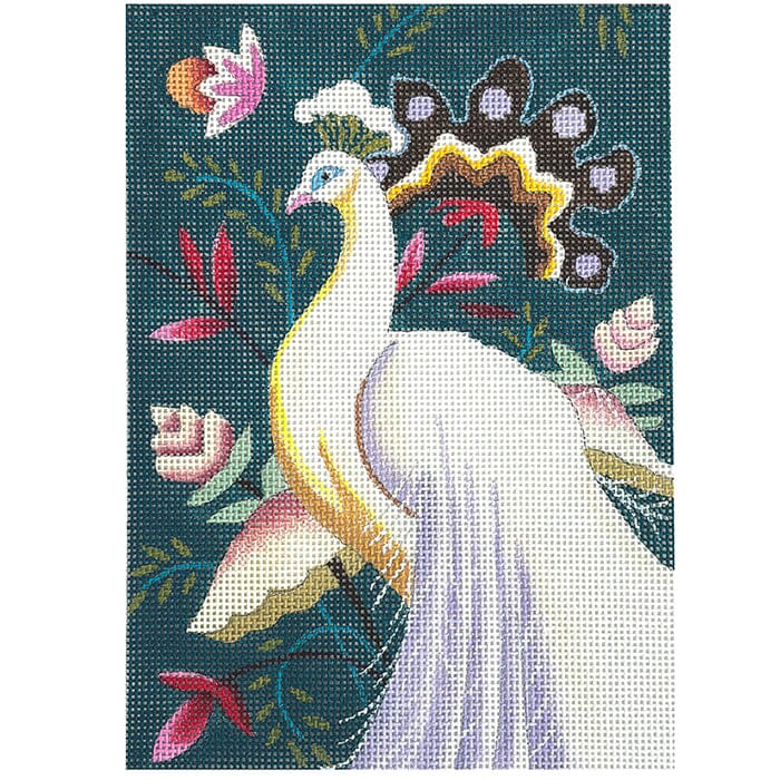 White Peacock on Teal Painted Canvas Colors of Praise