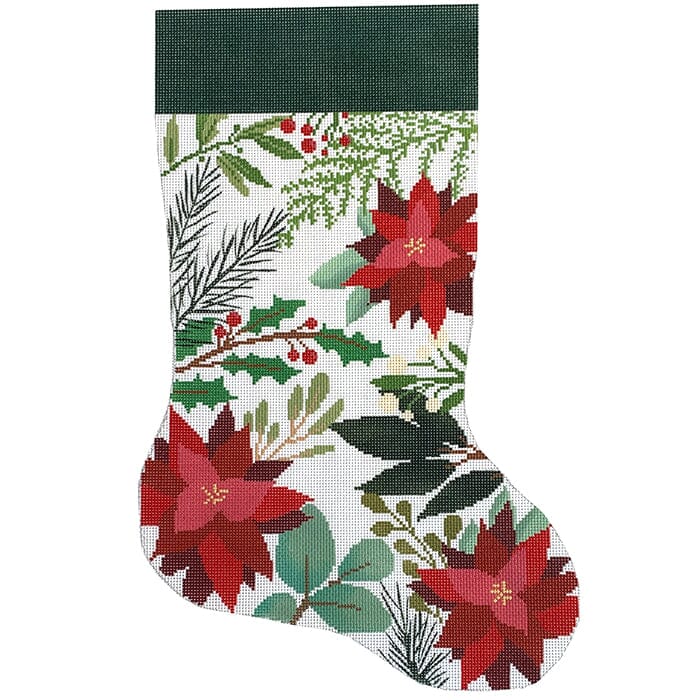 White Stocking with Red Flowers Painted Canvas Laura Love Designs - 1