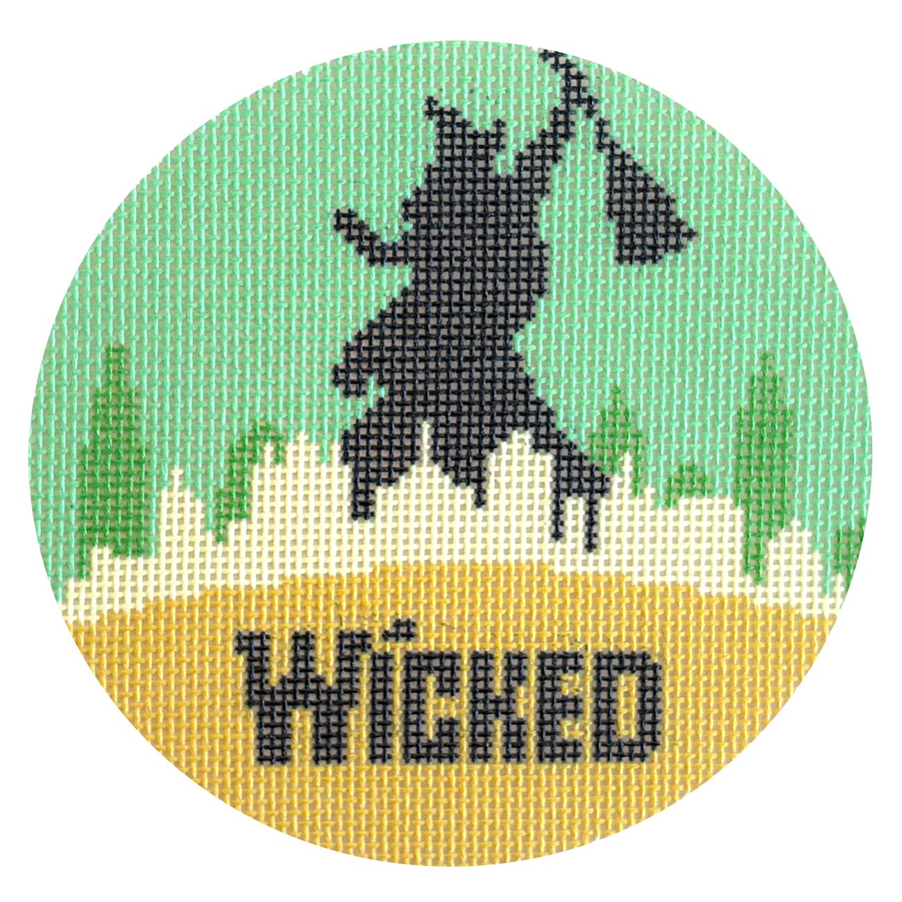 Wicked Witch on Green Round Painted Canvas Ziggy Stitches - 1