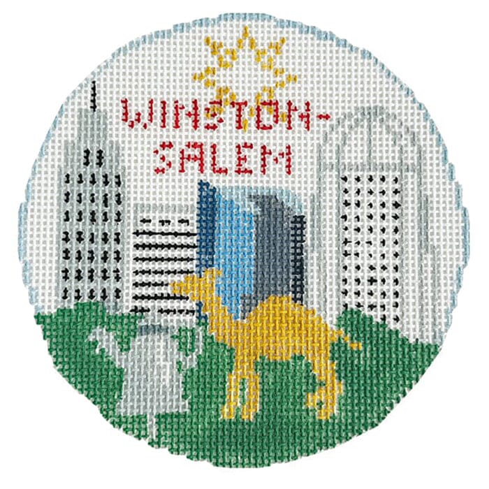 Winston Salem Round Painted Canvas Kathy Schenkel Designs - 1