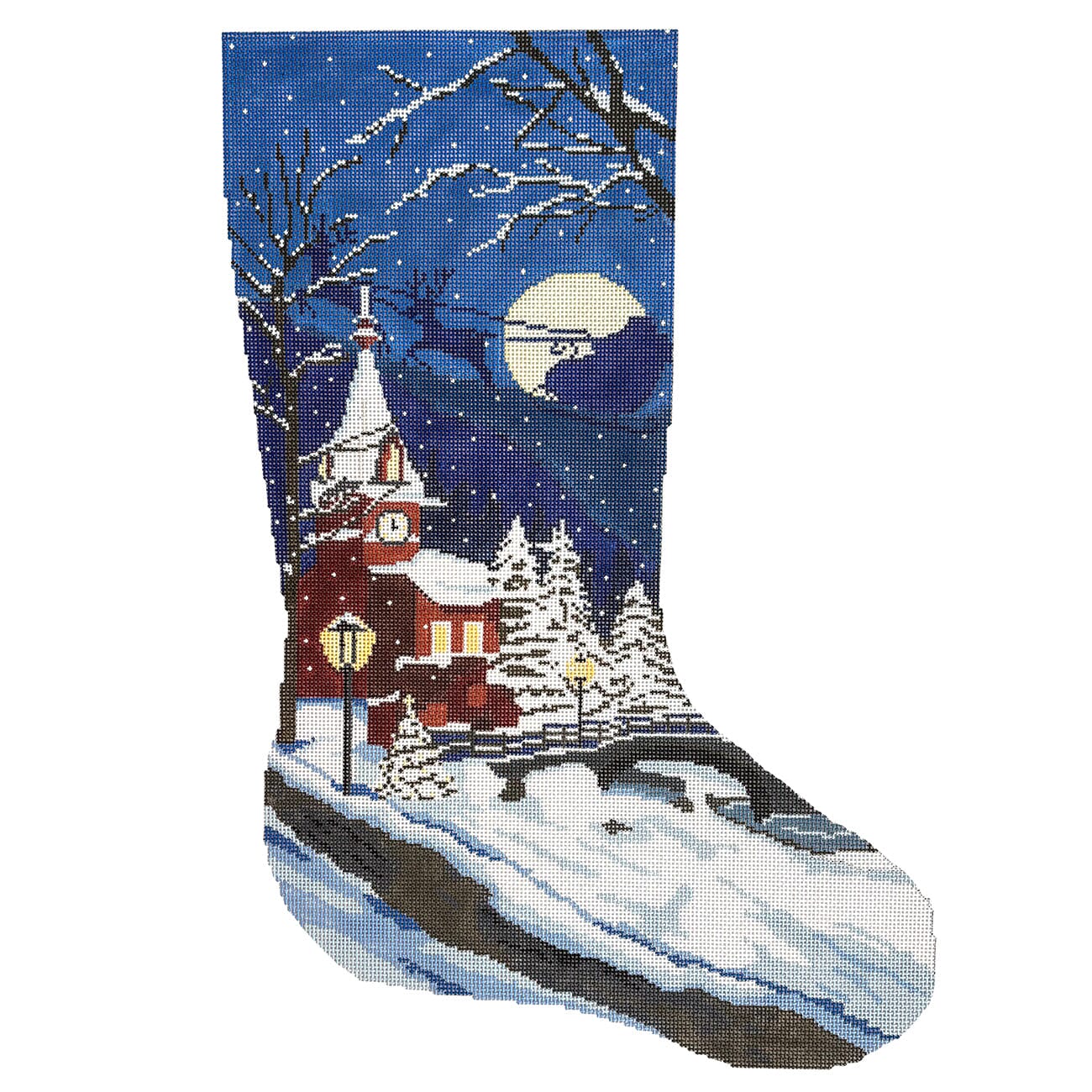 Winter's Eve Stocking Painted Canvas Dogwood Needlepoint - 1
