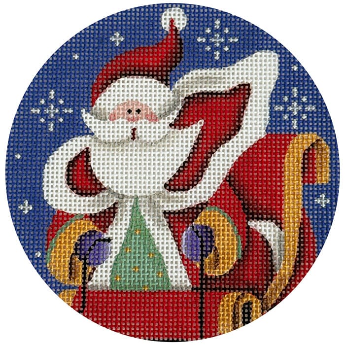 Woo Hoo! Santa Round Painted Canvas Rebecca Wood Designs - 1