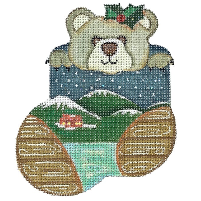 Wood Bear Mini Stocking Painted Canvas a. bradley - 1