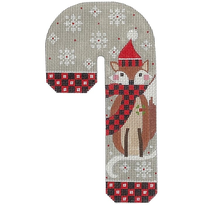 Woodland Creatures Candy Cane Fox Painted Canvas Danji Designs - 1