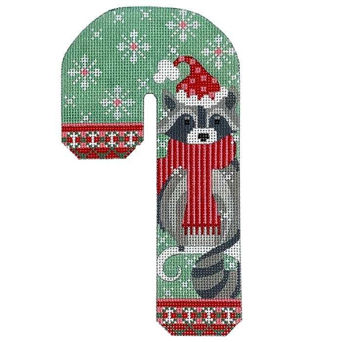 Woodland Creatures Candy Cane Raccoon Painted Canvas Danji Designs - 1