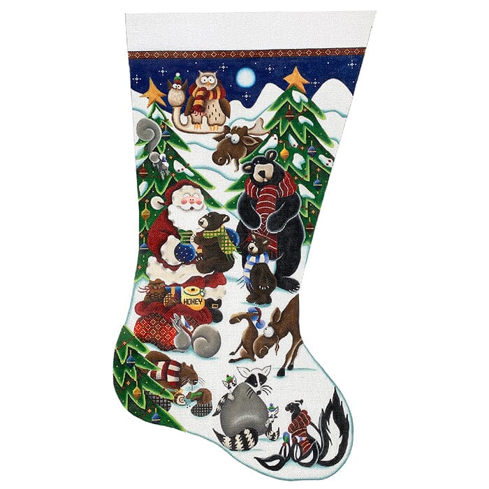 Woodland Wishes Stocking TTR on 18 Painted Canvas Rebecca Wood Designs - 1