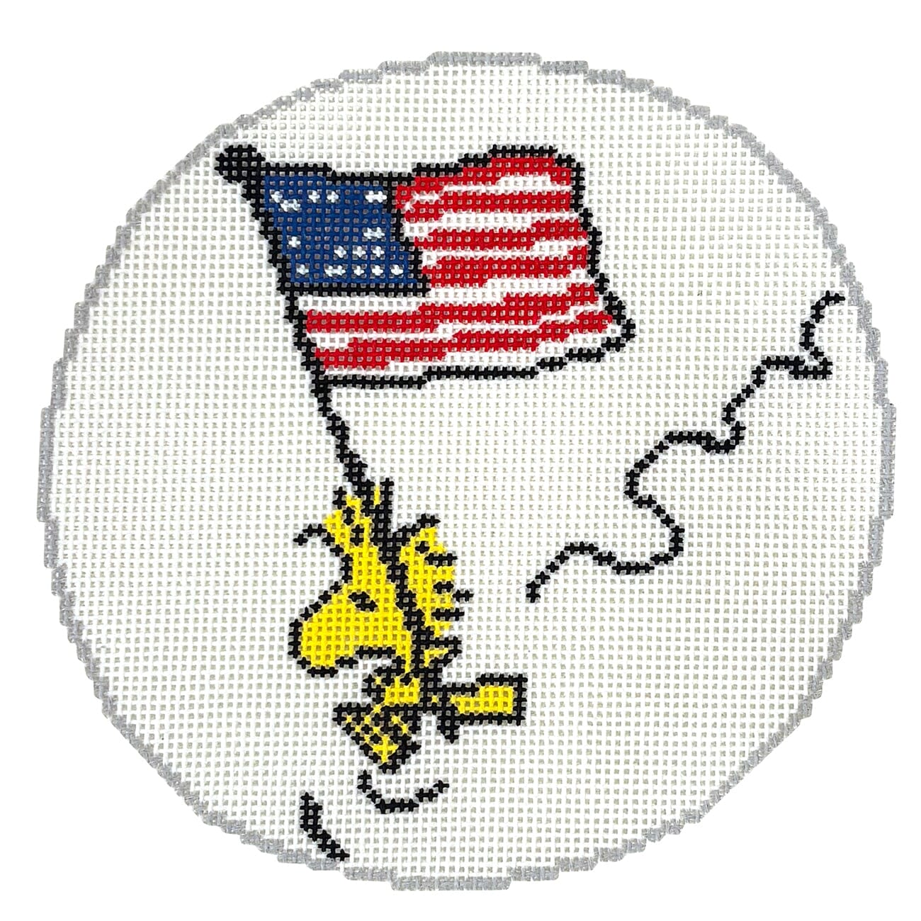 Woodstock with USA Flag Round Painted Canvas Peanuts TM - 1
