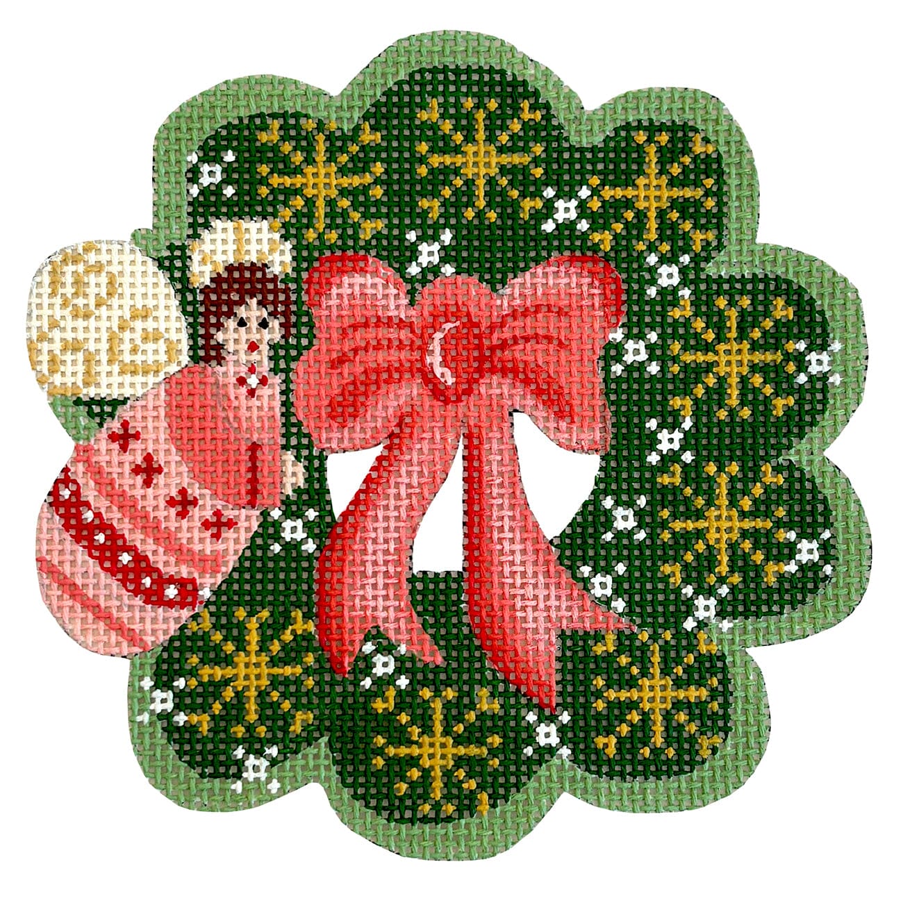 Wreath Ornament Angel Painted Canvas Danji Designs - 1