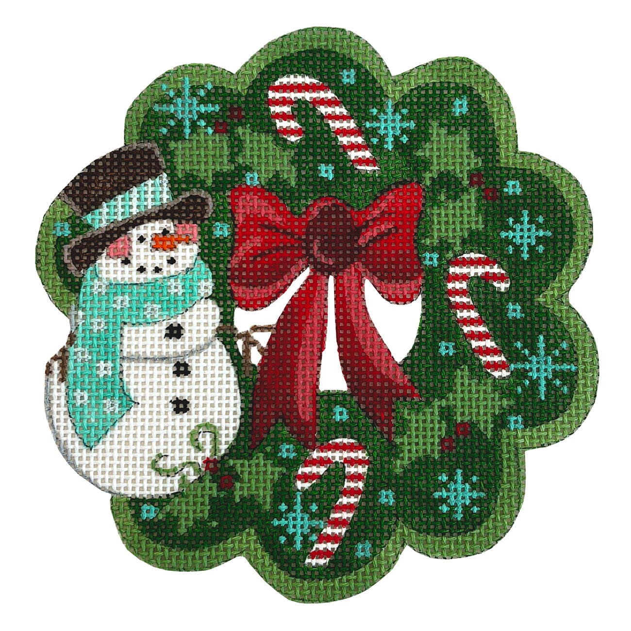 Wreath Ornament Snowman Painted Canvas Danji Designs - 1