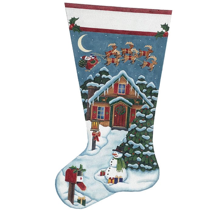 Xmas House Santa Stocking Painted Canvas Melissa Shirley Designs - 1