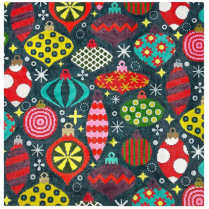 Xmas Ornaments on Green Pillow Painted Canvas CBK Needlepoint Collections - 1