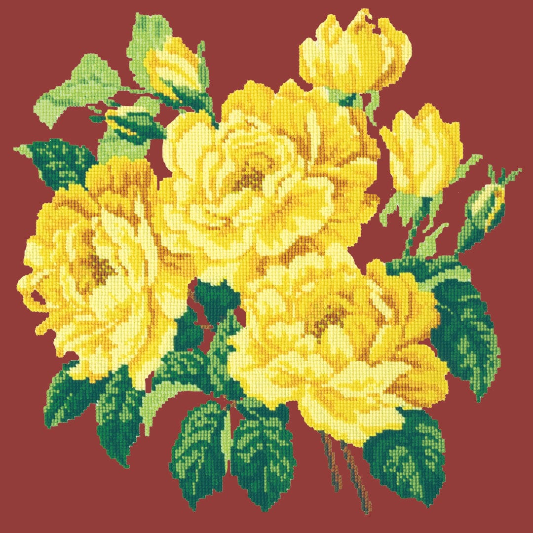 Yellow English Rose Needlepoint Kit Kits Elizabeth Bradley Design Dark Red