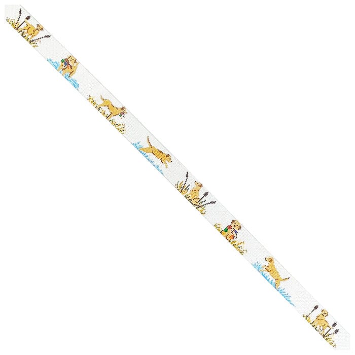 Yellow Labs Hunting Belt - Short Painted Canvas Elm Tree Needlepoint