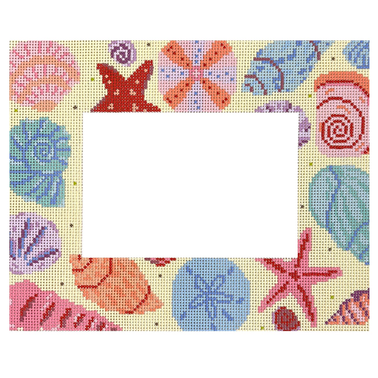 Yellow Shells Frame Painted Canvas Atlantic Blue Canvas - 1