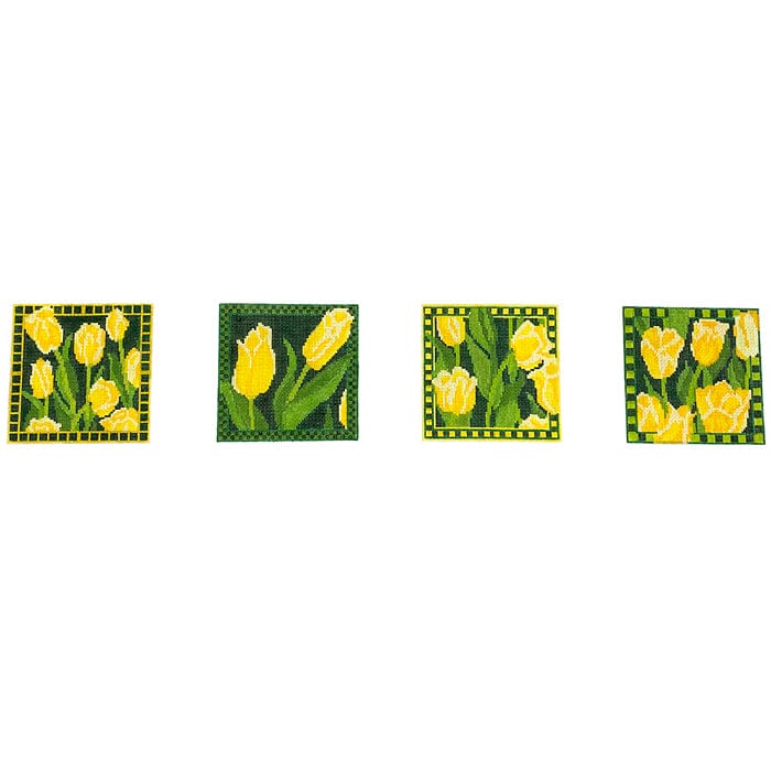Yellow Tulip Coasters Painted Canvas Whimsy & Grace - 1