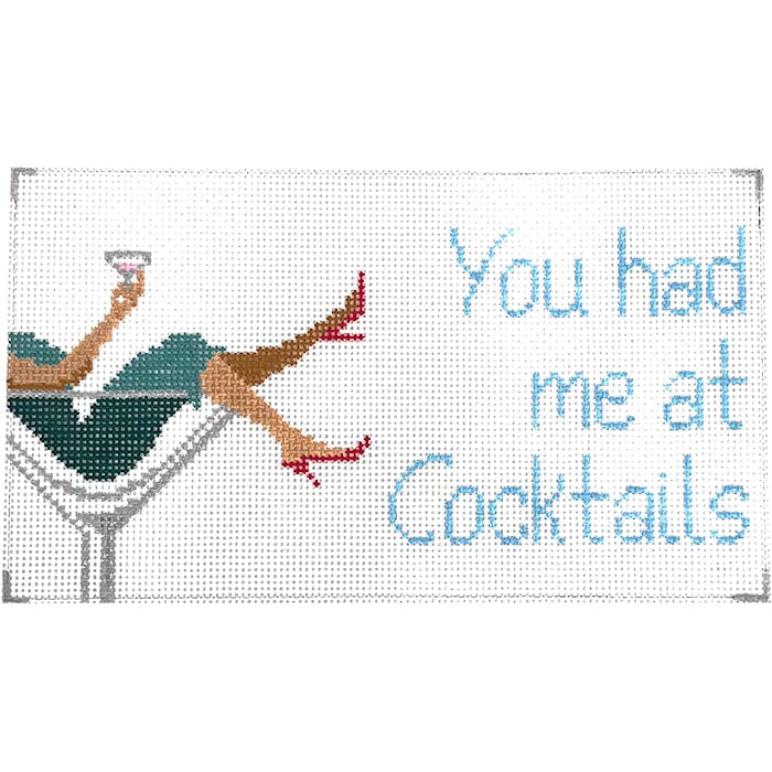 You Had Me at Cocktails Painted Canvas Anne Fisher Needlepoint LLC
