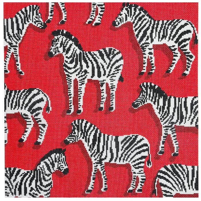 Zebra Pillow Red Printed Canvas Needlepoint To Go
