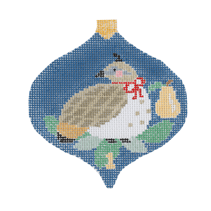 1 Partridge Bauble with Stitch Guide 12 Days of Christmas Painted Canvas Kathy Schenkel Designs - 1