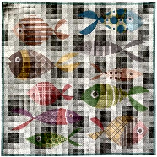 10 Fishies Painted Canvas A Stitch in Time - 1