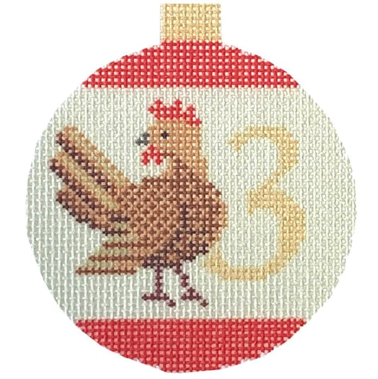 12 Days Baubles - 3 French Hens Printed Canvas Needlepoint To Go 